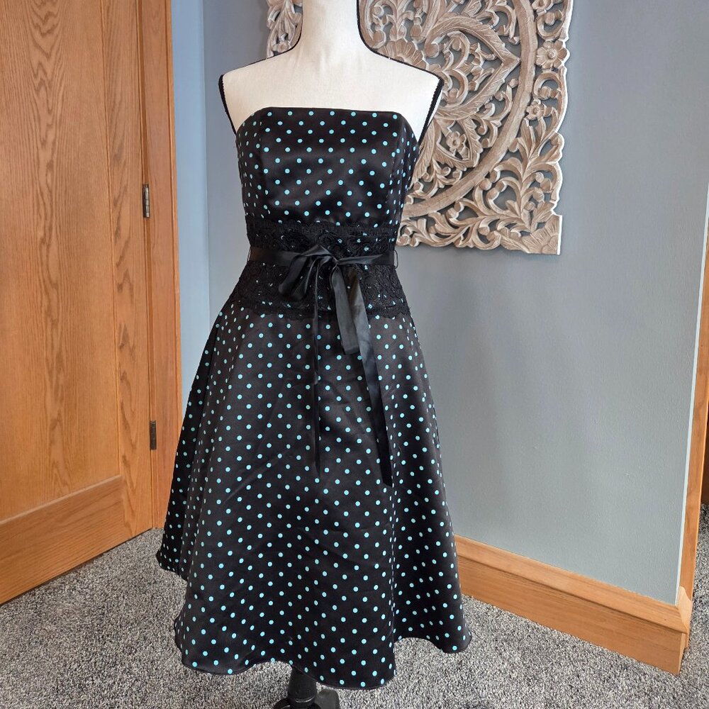 Vintage Roberta Rockabilly Black Polkadot Strapless Prom Dress Size 5/6